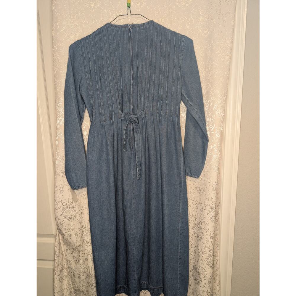 Vintage Positive Attitude Denim Dress 4 Petite Pintuck Modest 100% Cotton - Picture 6 of 7